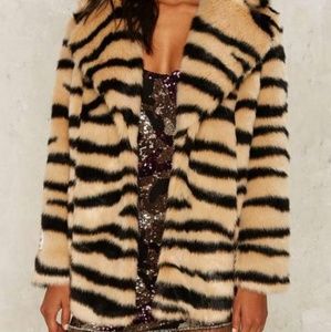 Jakke Heather Faux Fur Tiger Coat